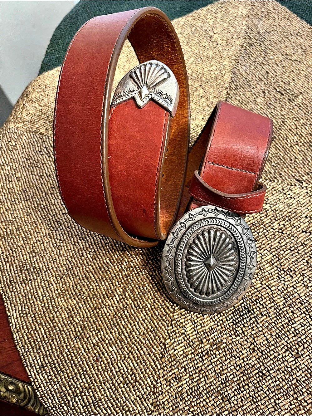 Brighton Western Concho Belt in Red & Brown
